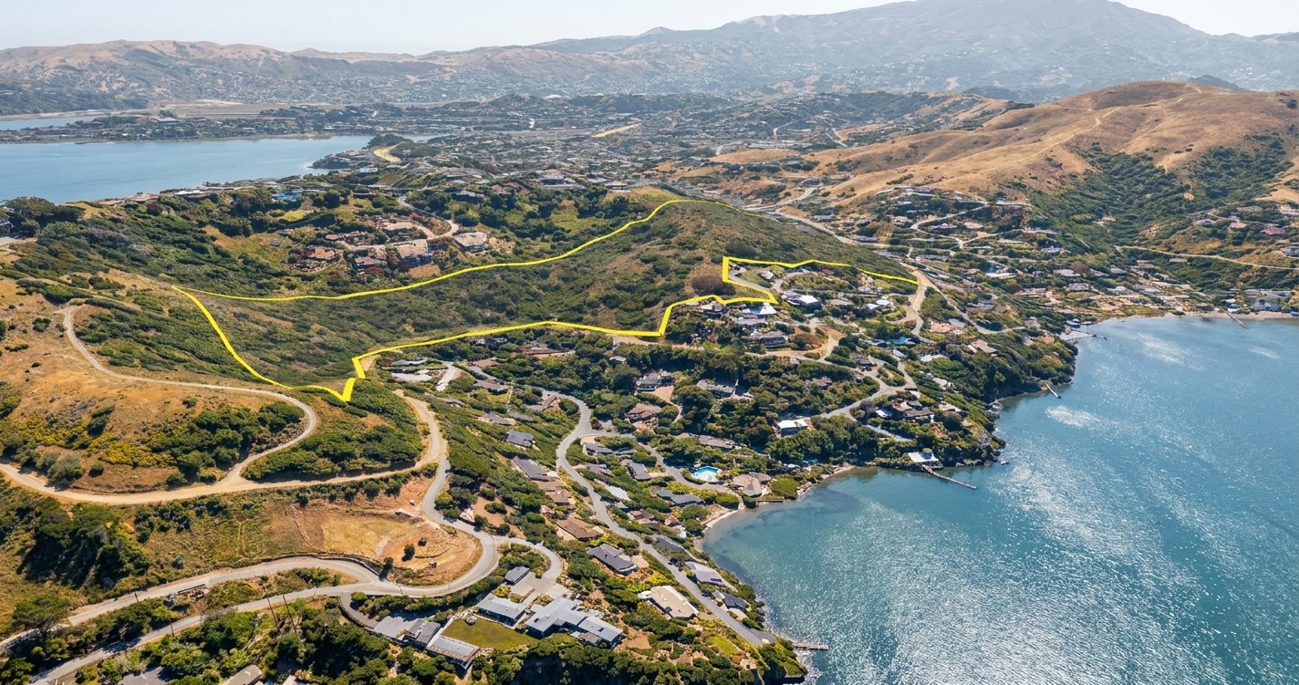 Crest Mount — aerial site outline over the bay