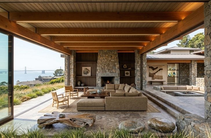 Modern hillside residence amid golden grasses
